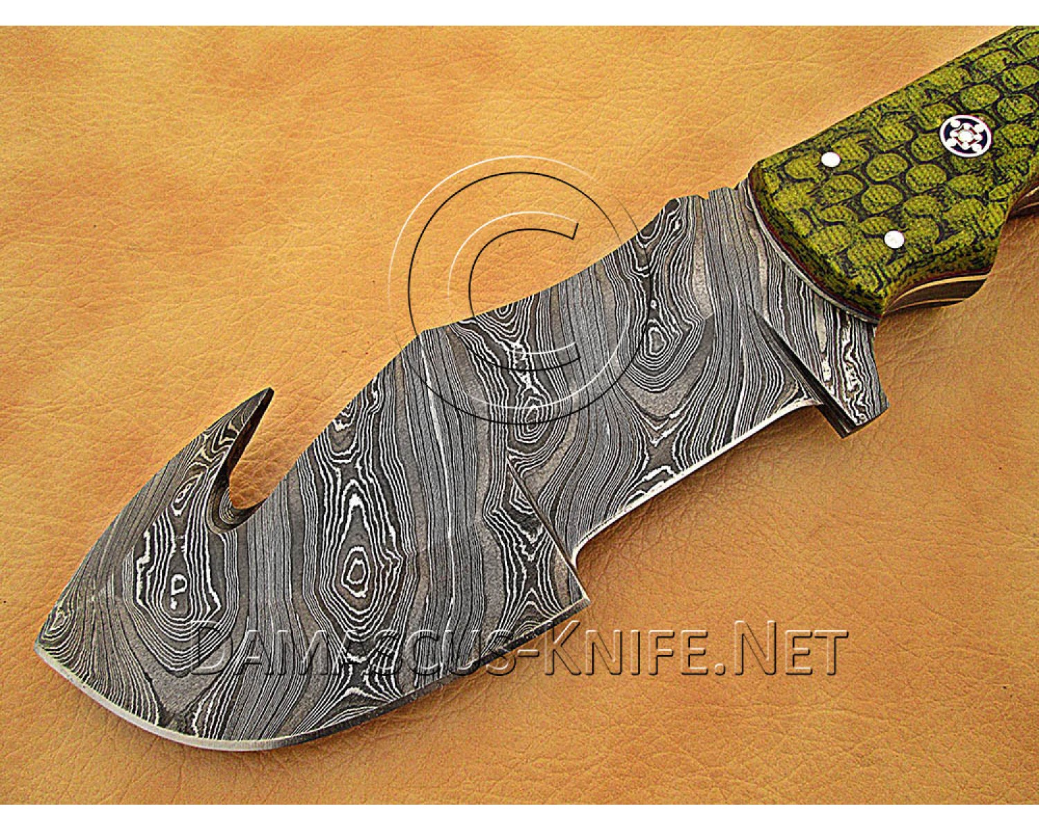 Artisan Damascus Multi-Zone Field-Utility Implement with Utility Hook - Sea Green G10 - TK1017