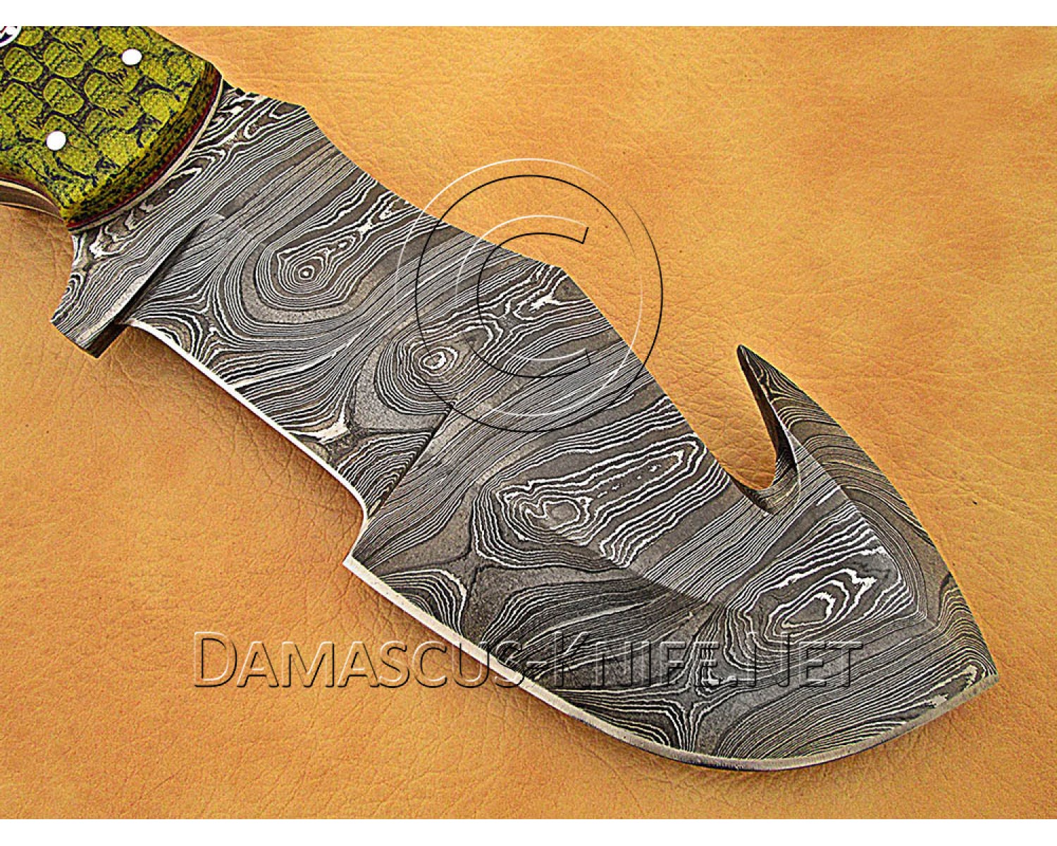 Artisan Damascus Multi-Zone Field-Utility Implement with Utility Hook - Sea Green G10 - TK1017