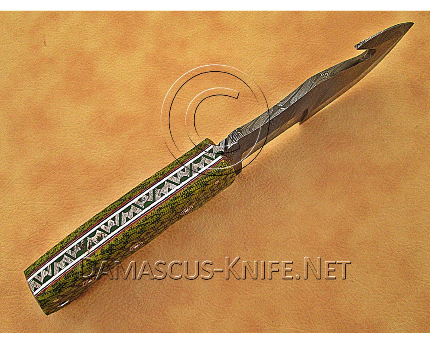 Artisan Damascus Multi-Zone Field-Utility Implement with Utility Hook - Sea Green G10 - TK1017