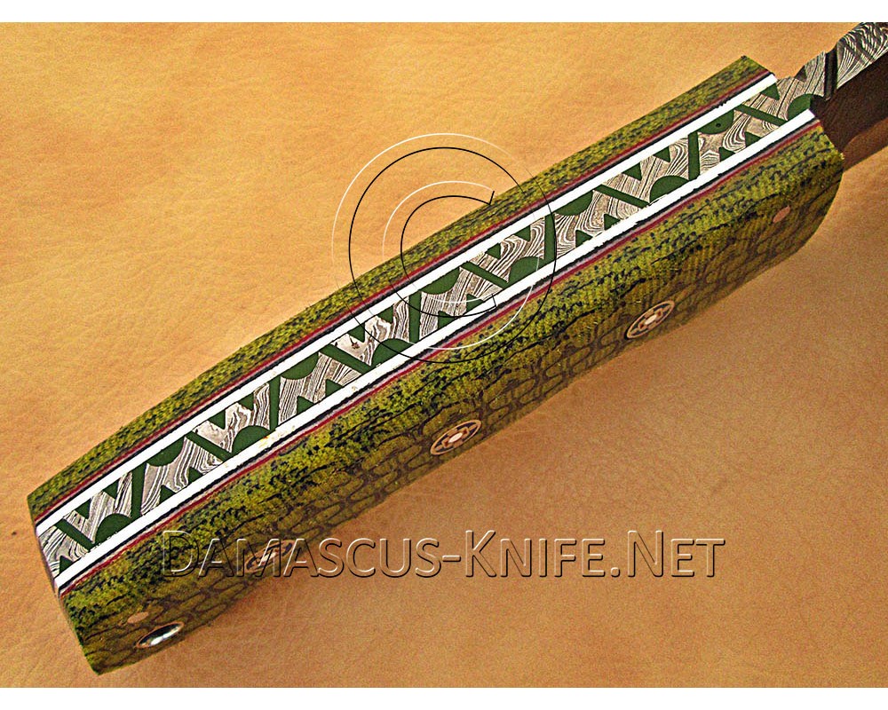 Custom Handmade Damascus Steel Outdoor Tracker Knife - Sea Green G10 - TK1017