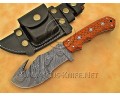 Custom Handmade Damascus Steel Outdoor Tracker Knife - Orange G10 - TK1018