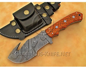 Custom Handmade Damascus Steel Outdoor Tracker Knife - Orange G10 - TK1018