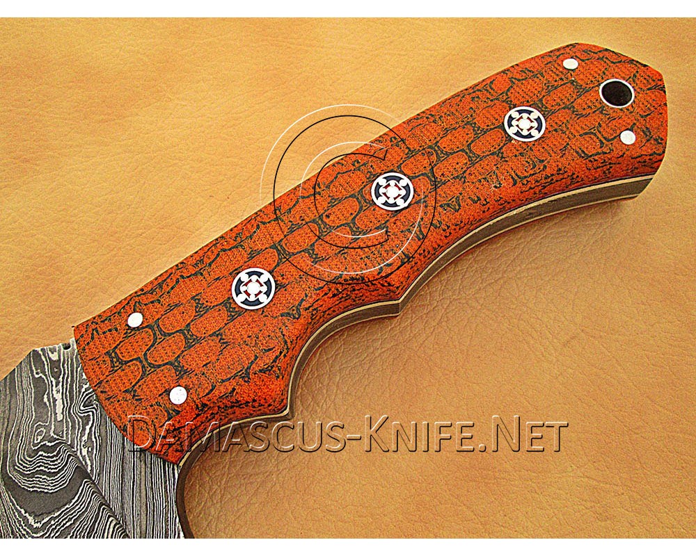 Custom Handmade Damascus Steel Outdoor Tracker Knife - Orange G10 - TK1018