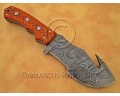 Custom Handmade Damascus Steel Outdoor Tracker Knife - Orange G10 - TK1018