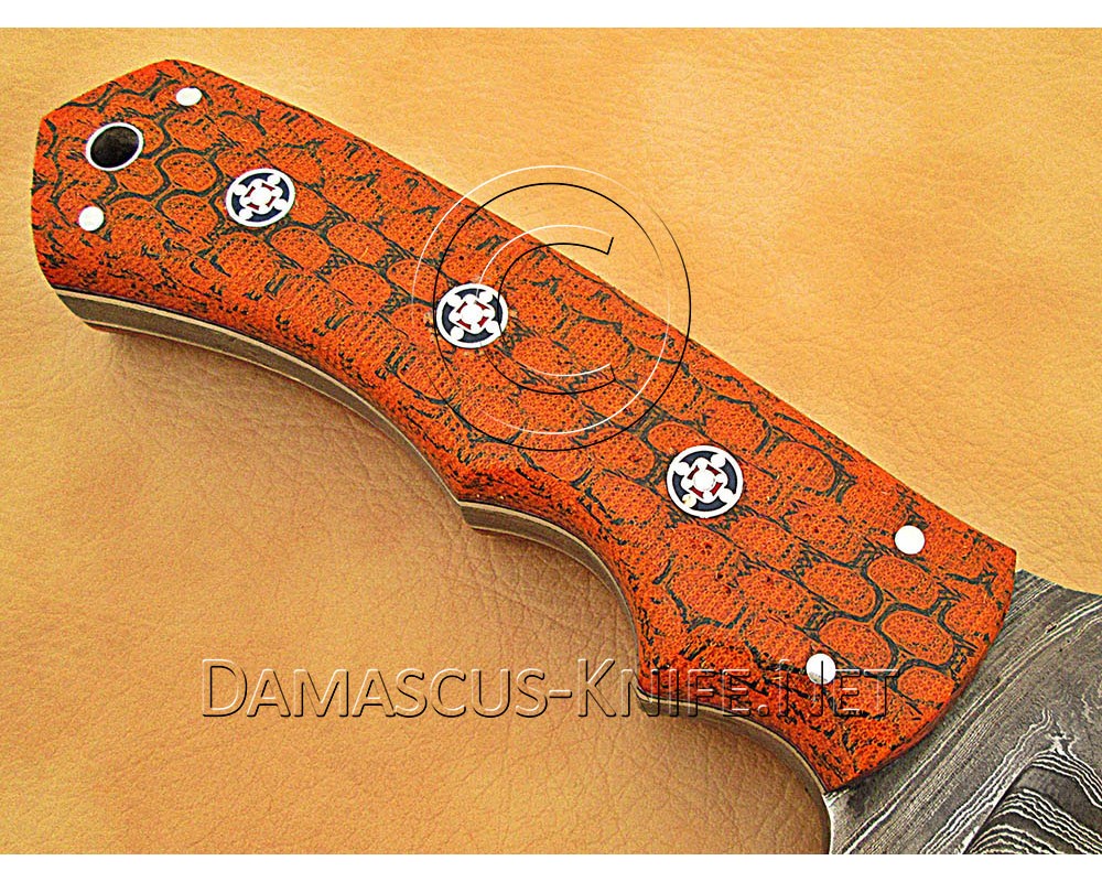 Custom Handmade Damascus Steel Outdoor Tracker Knife - Orange G10 - TK1018