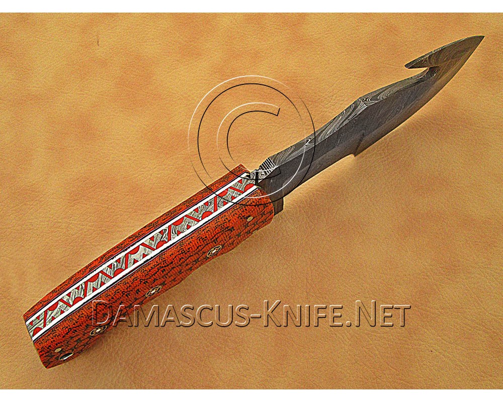 Custom Handmade Damascus Steel Outdoor Tracker Knife - Orange G10 - TK1018