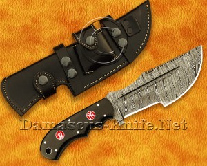 Custom Handmade Damascus Steel Outdoor Tracker Knife - Black G10 - TK1052