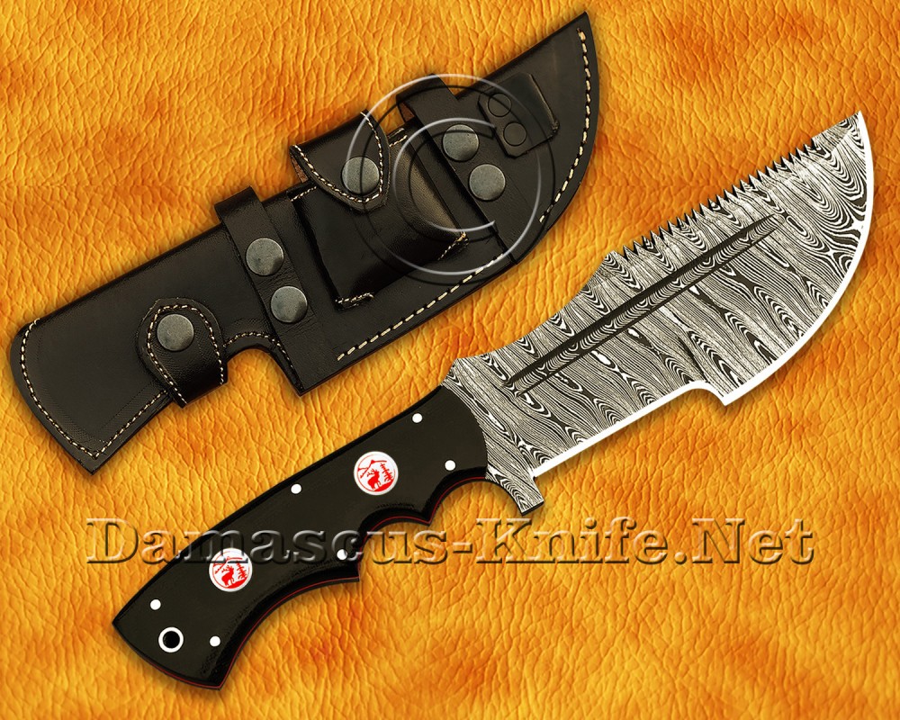 Custom Handmade Damascus Steel Outdoor Tracker Knife - Black G10 - TK1053