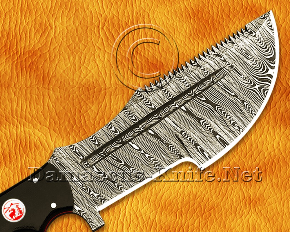 Custom Handmade Damascus Steel Outdoor Tracker Knife - Black G10 - TK1053