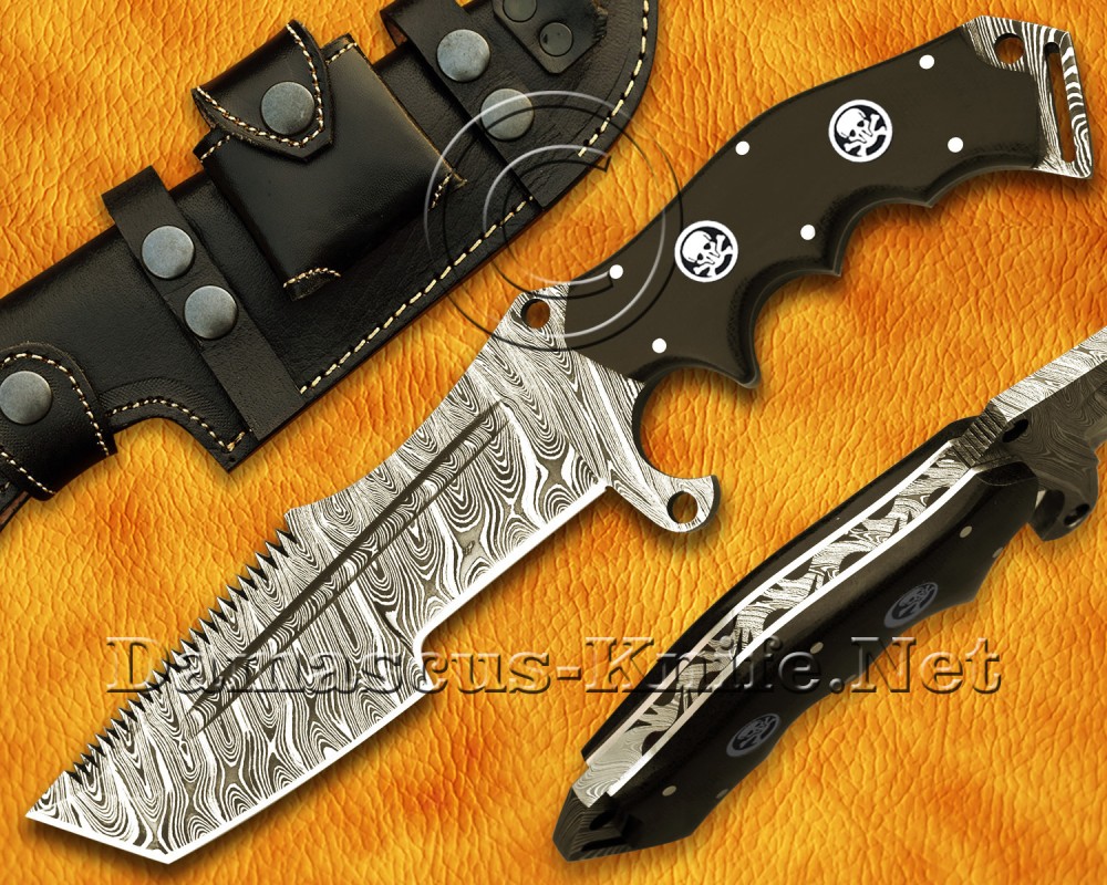 Custom Handmade Damascus Steel Outdoor Tanto Tracker Knife - G10 Handle - TK917