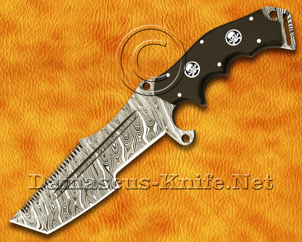 Custom Handmade Damascus Steel Outdoor Tanto Tracker Knife - G10 Handle - TK917
