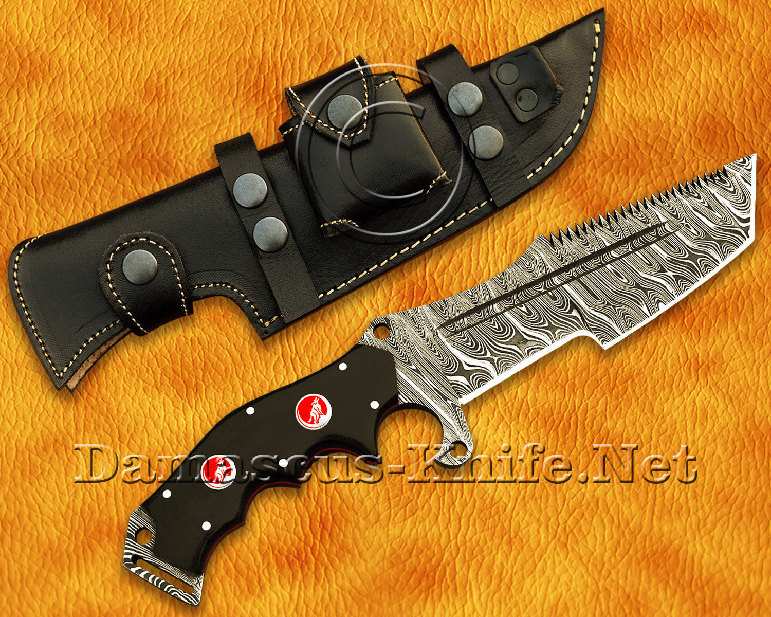 Handmade Damascus Steel Curved Field-Utility Implement - Black G10 - TK917A