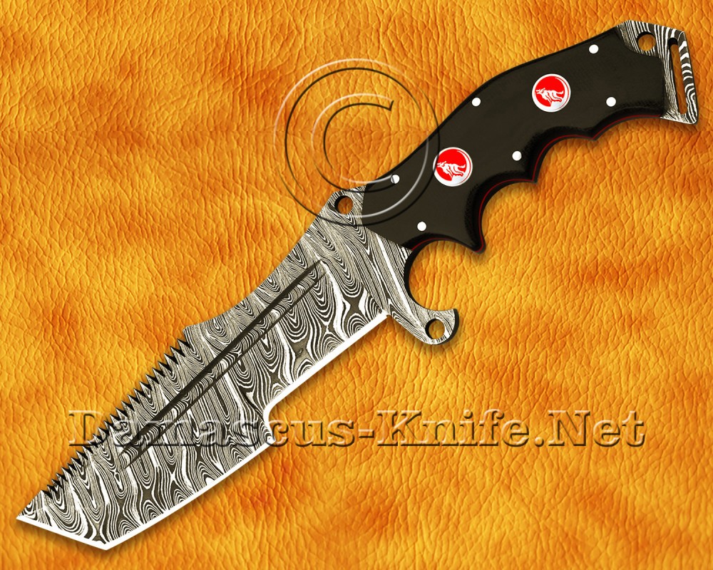 Custom Handmade Damascus Steel Outdoor Tanto Tracker Knife - Black G10 Handle - TK917A