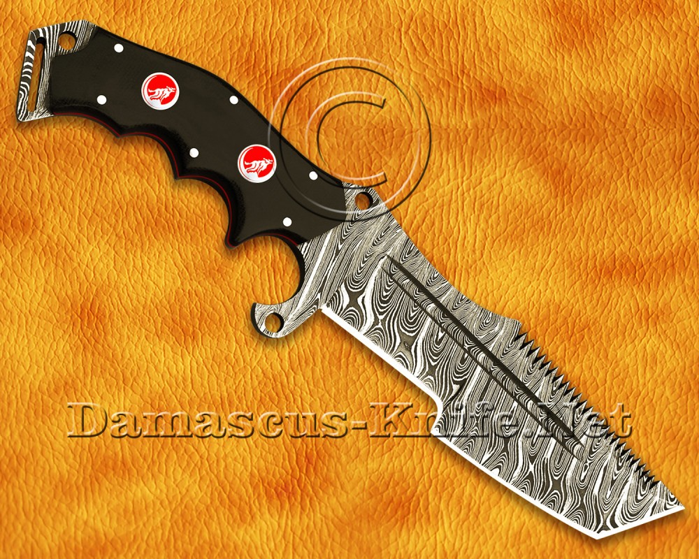 Custom Handmade Damascus Steel Outdoor Tanto Tracker Knife - Black G10 Handle - TK917A