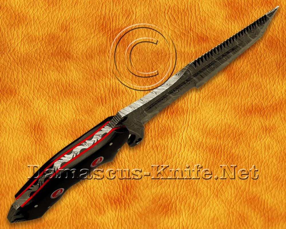 Custom Handmade Damascus Steel Outdoor Tanto Tracker Knife - Black G10 Handle - TK917A