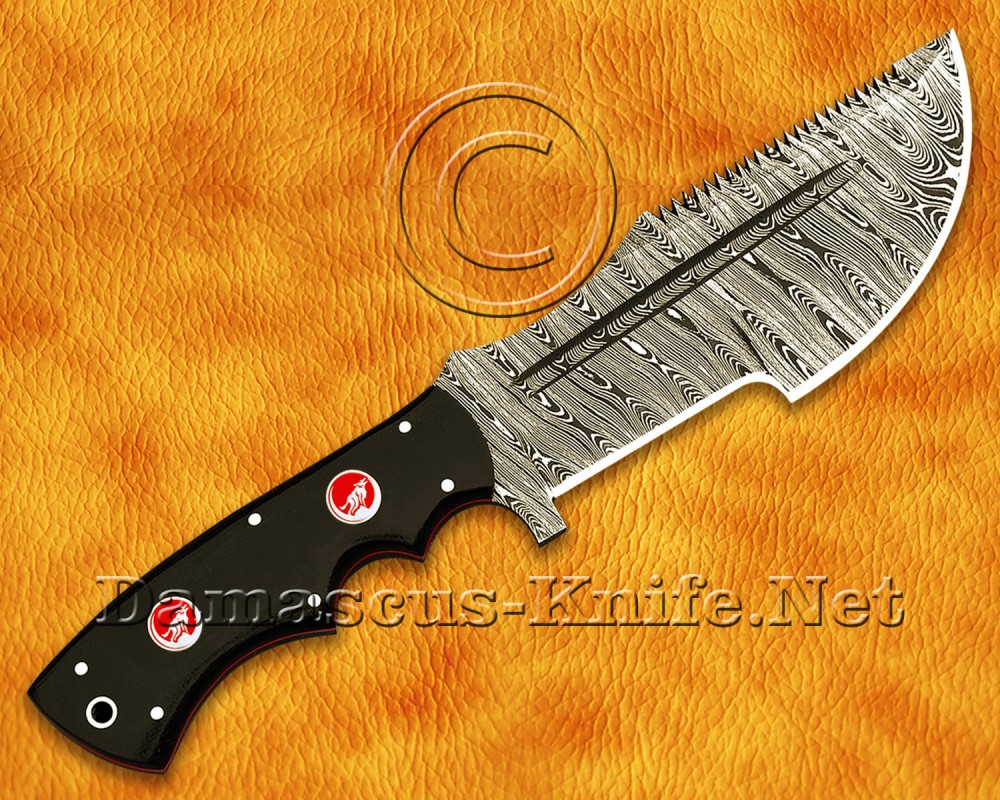 Custom Handmade Damascus Steel Outdoor Tracker Knife - Black G10 Handle - TK918