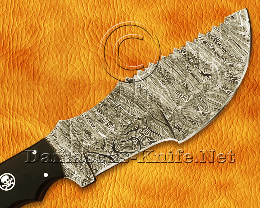 Lot of 2 Custom Handmade Damascus Steel Tracker Knives - Black G10 - TK919