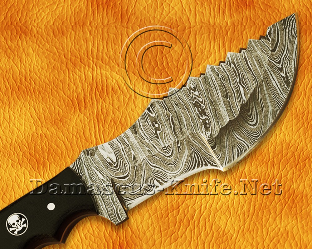 Lot of 2 Custom Handmade Damascus Steel Tracker Knives - Black G10 - TK919