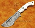 Lot of 2 Custom Handmade Damascus Steel Tracker Knives - White Corian - TK919A