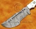 Lot of 2 Custom Handmade Damascus Steel Tracker Knives - White Corian - TK919A
