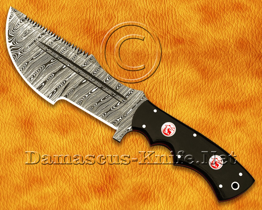 Custom Handmade Damascus Steel Outdoor Tracker Knife - Black G10 Handle - TK923