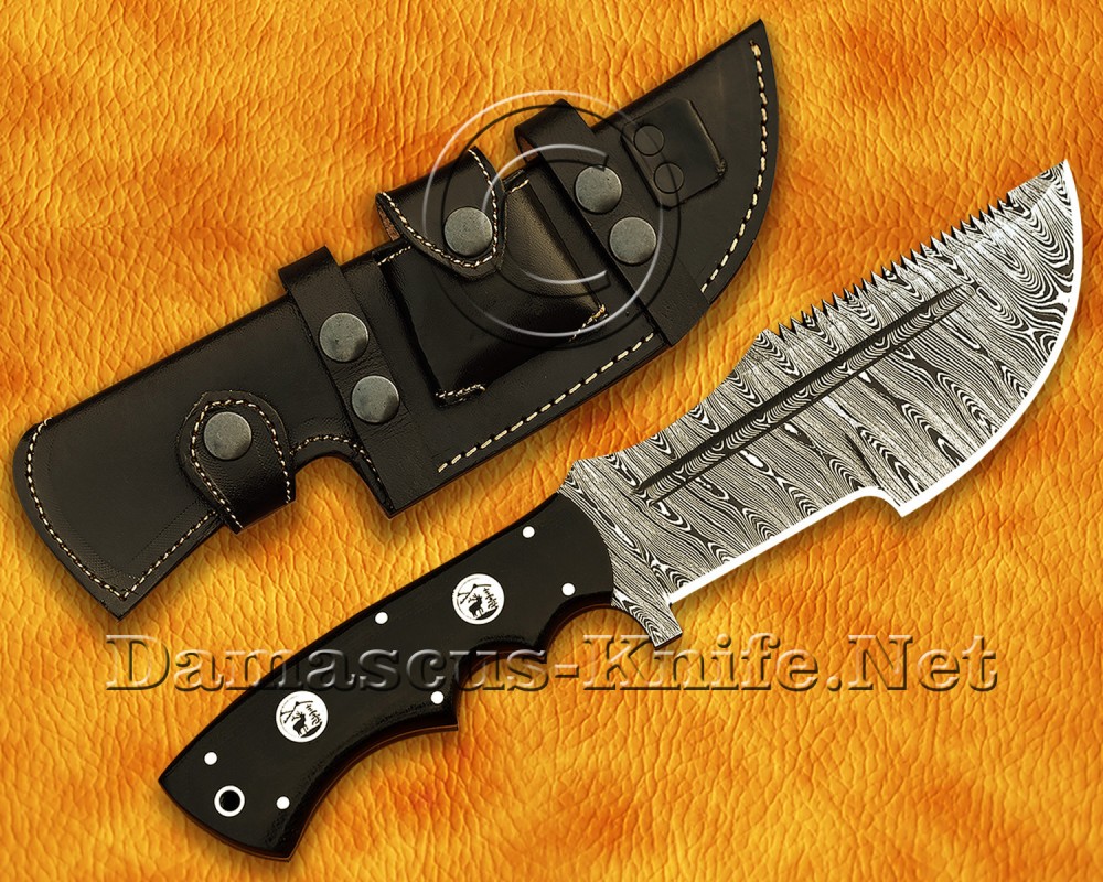 Custom Handmade Damascus Steel Outdoor Tracker Knife - Black G10 Handle - TK925