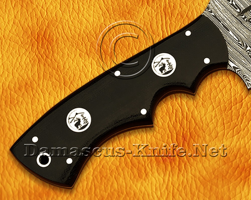 Custom Handmade Damascus Steel Outdoor Tracker Knife - Black G10 Handle - TK925