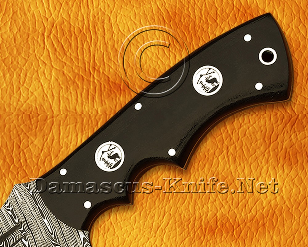 Custom Handmade Damascus Steel Outdoor Tracker Knife - Black G10 Handle - TK925