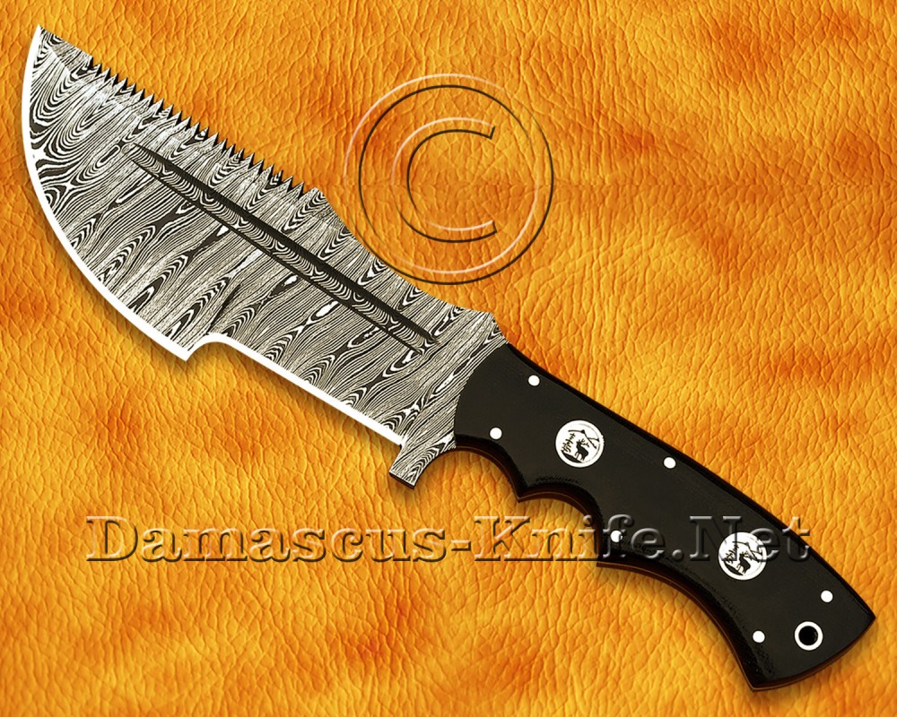 Custom Handmade Damascus Steel Outdoor Tracker Knife - Black G10 Handle - TK925