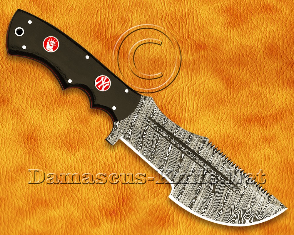 Custom Handmade Damascus Steel Outdoor Tracker Knife - Black G10 Handle - TK927