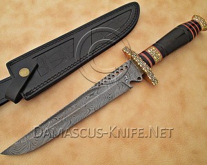 Hand-Forged Damascus Extra-Large Artisan Prep Implement - Horn & Brass File-work - CK888