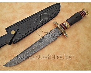 Hand-Forged Damascus Extra-Large Artisan Prep Implement - Horn & Brass File-work - CK888