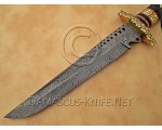Hand-Forged Damascus Extra-Large Artisan Prep Implement - Horn & Brass File-work - CK888