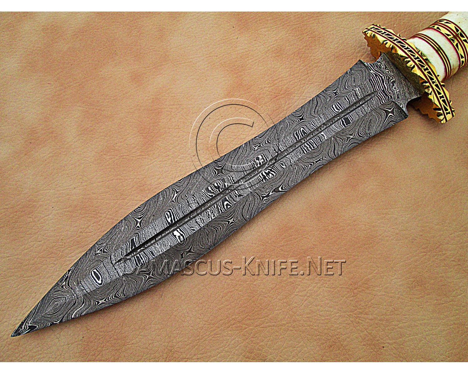 Hand-Forged Damascus Artisan Prep Implement - Twist Pattern & Brass File-work - CK890