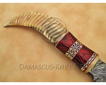 Hand-Forged Damascus Artisan Prep Implement - Ram Horn & Red Pakka Wood - CK891 Hand-Forged Damascus Artisan Prep Implement - Ram Horn & Red Pakka Wood - CK891