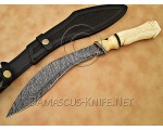 Hand-Forged Damascus Curved Artisan Prep Implement - Natural Bone Handle - CK900