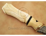 Hand-Forged Damascus Curved Artisan Prep Implement - Natural Bone Handle - CK900