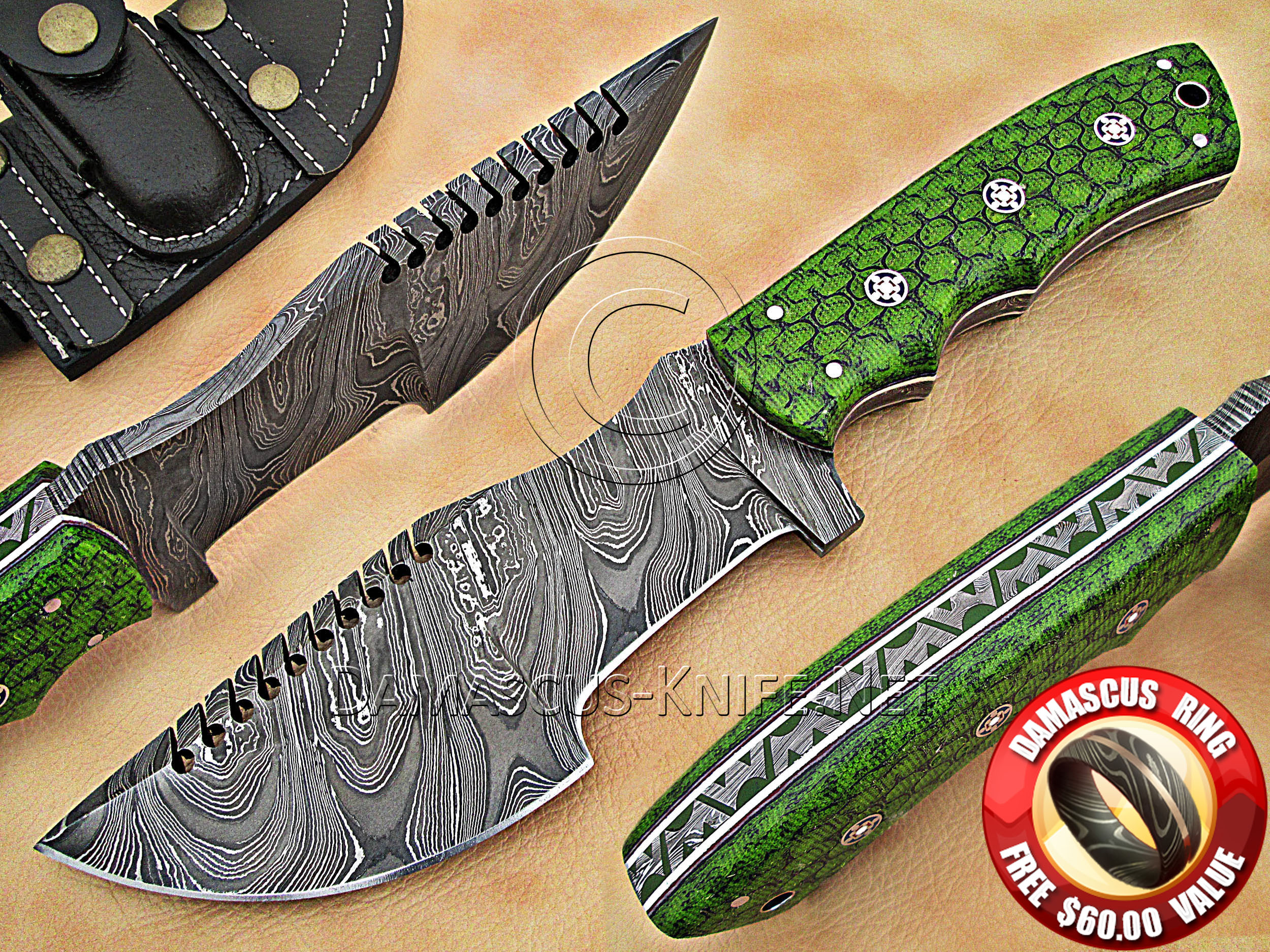 Artisan Damascus Multi-Zone Field-Utility Implement - Green G10 - TK1003