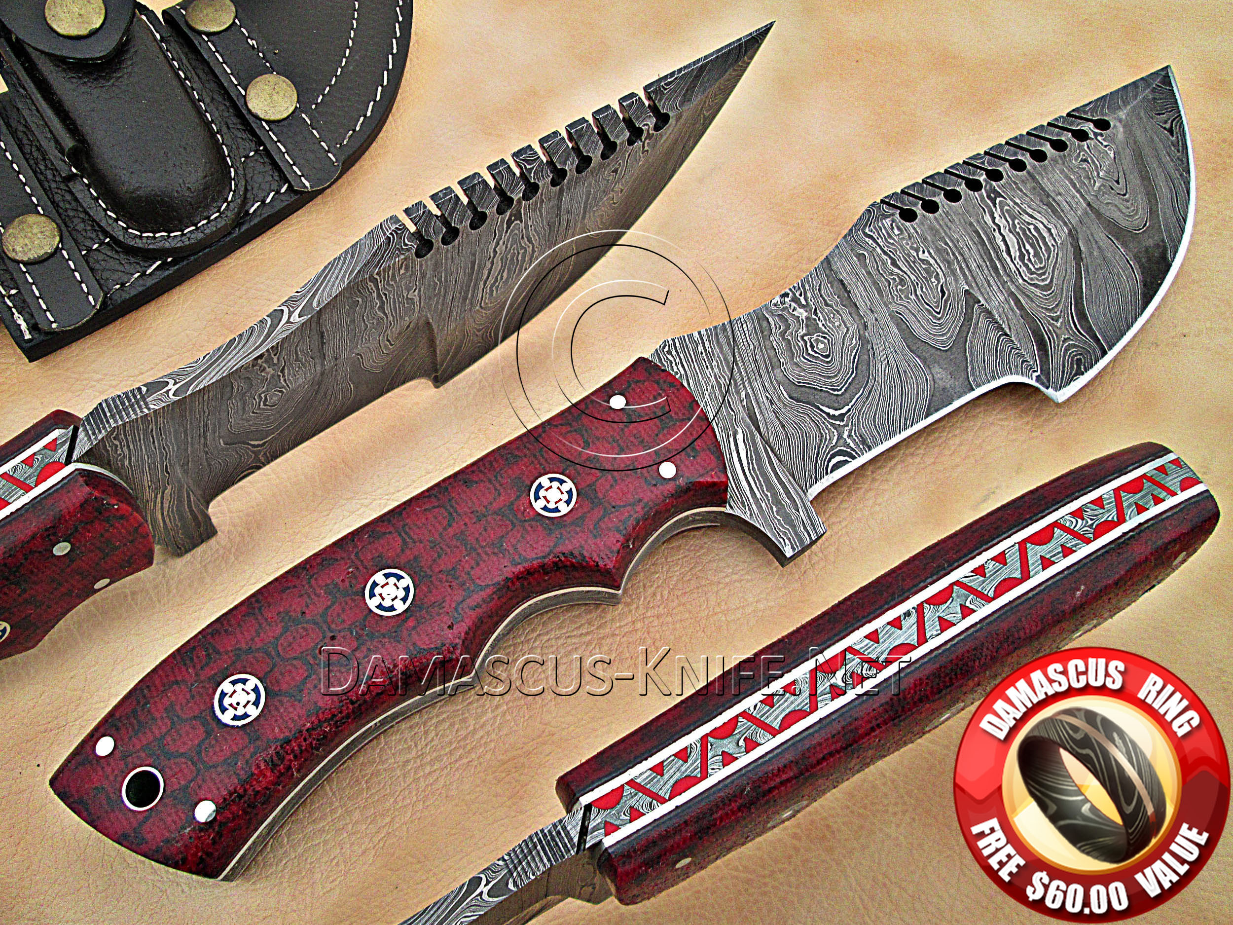 Artisan Damascus Multi-Zone Field-Utility Implement - Red G10 - TK1005