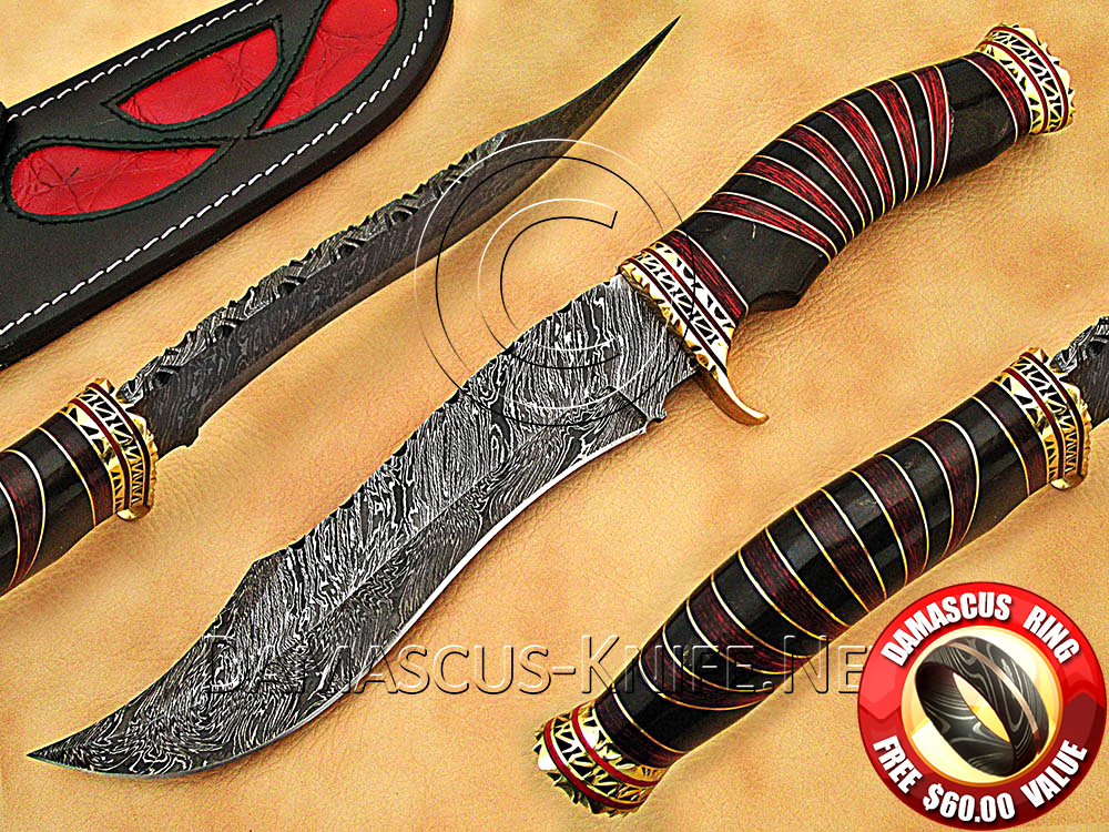 Custom Handmade Damascus Steel Outdoor Bowie Knife with Horn Handle