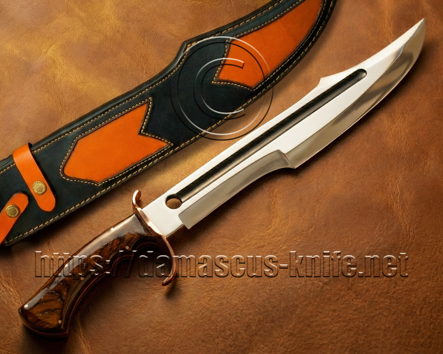 21 inch Custom Outdoor Bowie Knife - Sandvik 12C27 Steel and Mahogany Wood Handle