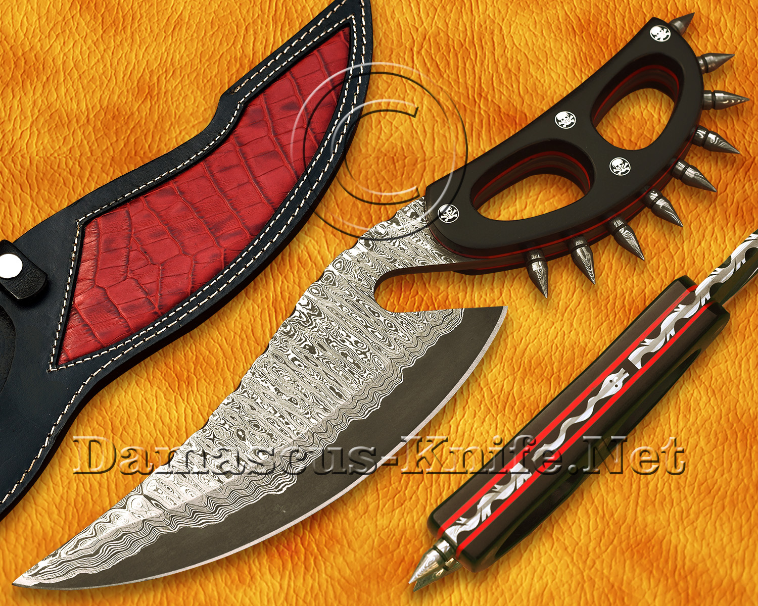 Custom Handmade Damascus Sanmai Curved Field-Utility Implement with Black G10 Handle and artisan Mosaic Pins - CK915