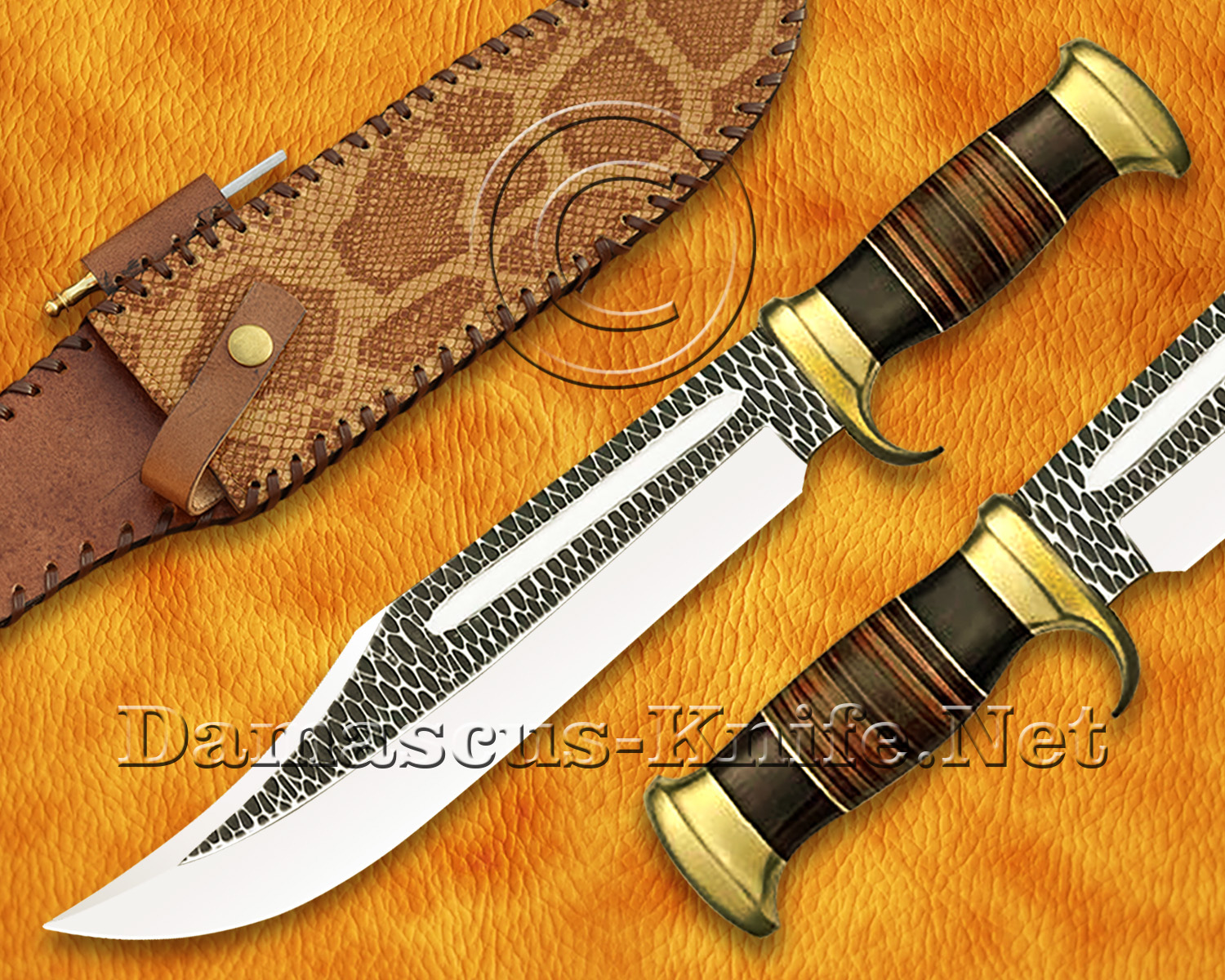 Custom Handmade VG-10 Steel Bowie Outback Knife with Micarta and Leather Handle