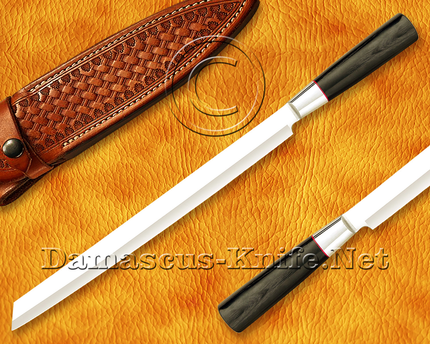 Handmade Stainless Steel Prosciutto Knife with Pakka Wood and Steel Ring Handle