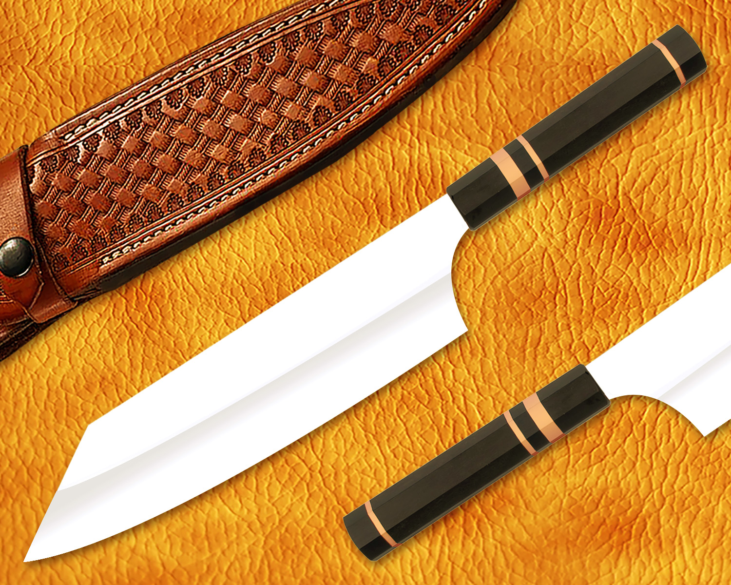 Handmade Stainless Steel Gyuto Chef Knife with Ebony Wood and Copper Ring Handle