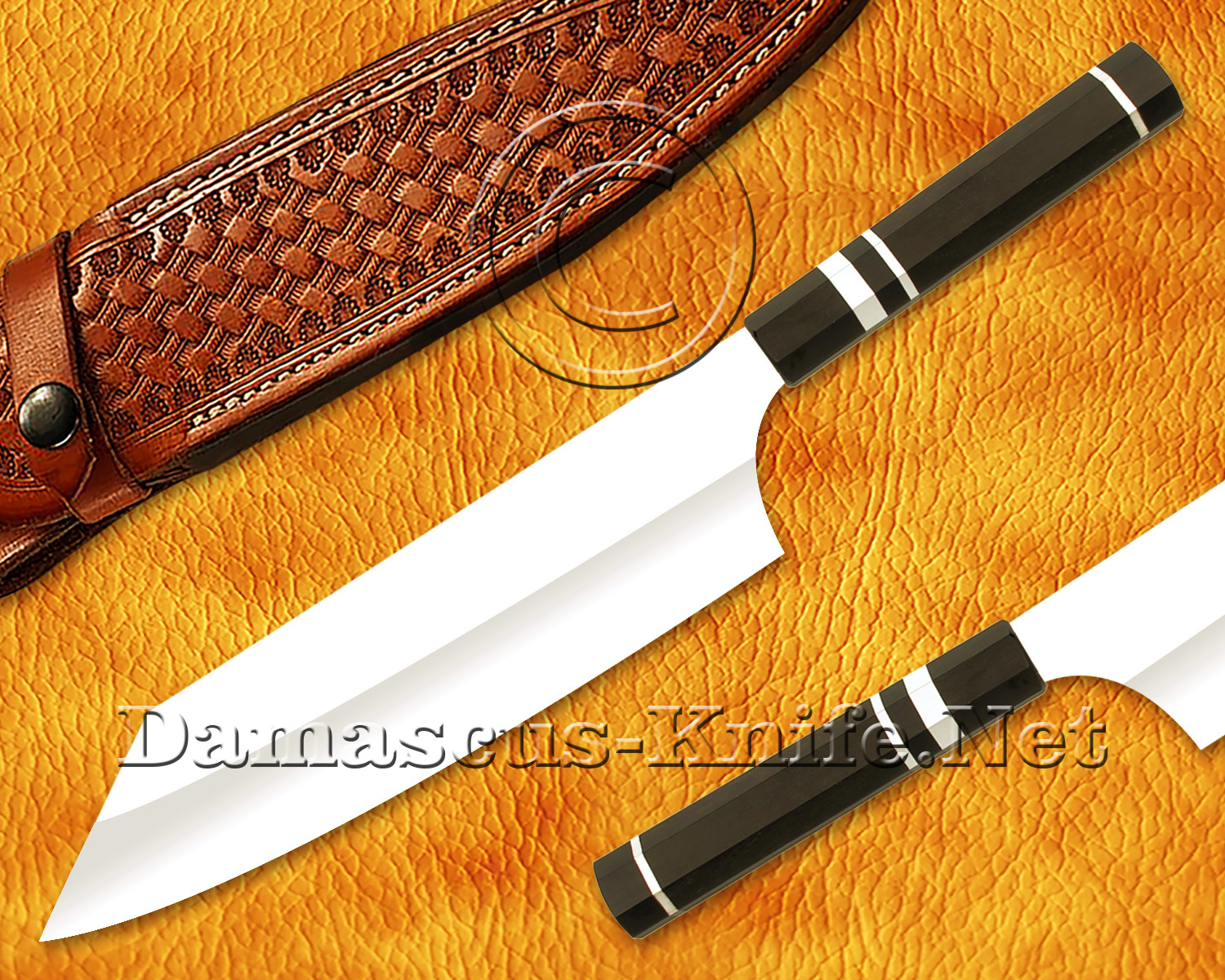 Personalized Stainless Steel Bunka Chef Knife with Ebony Wood Handle and 3 Steel Rings