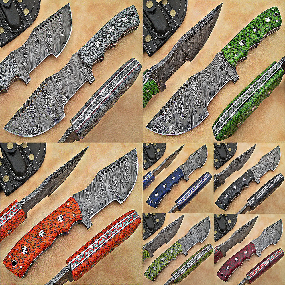 Lot of 7 Handmade Damascus Steel Tracker Knives