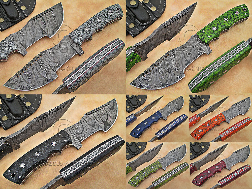 Arsons Handmade Damascus Steel Tracker Knife Set with G10 Micarta Handle