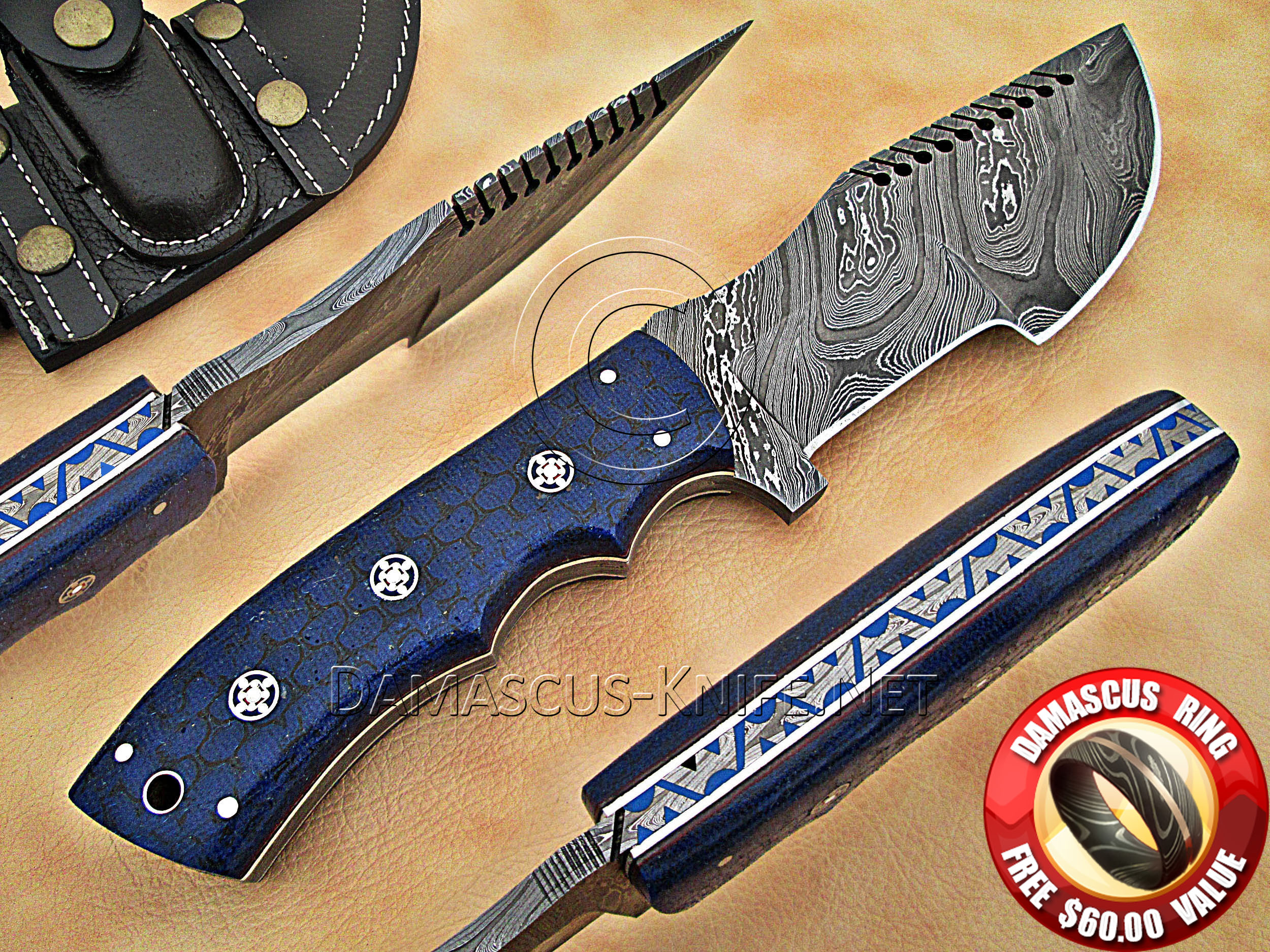 Handmade Damascus Steel Tracker Knife with G10 Micarta Handle