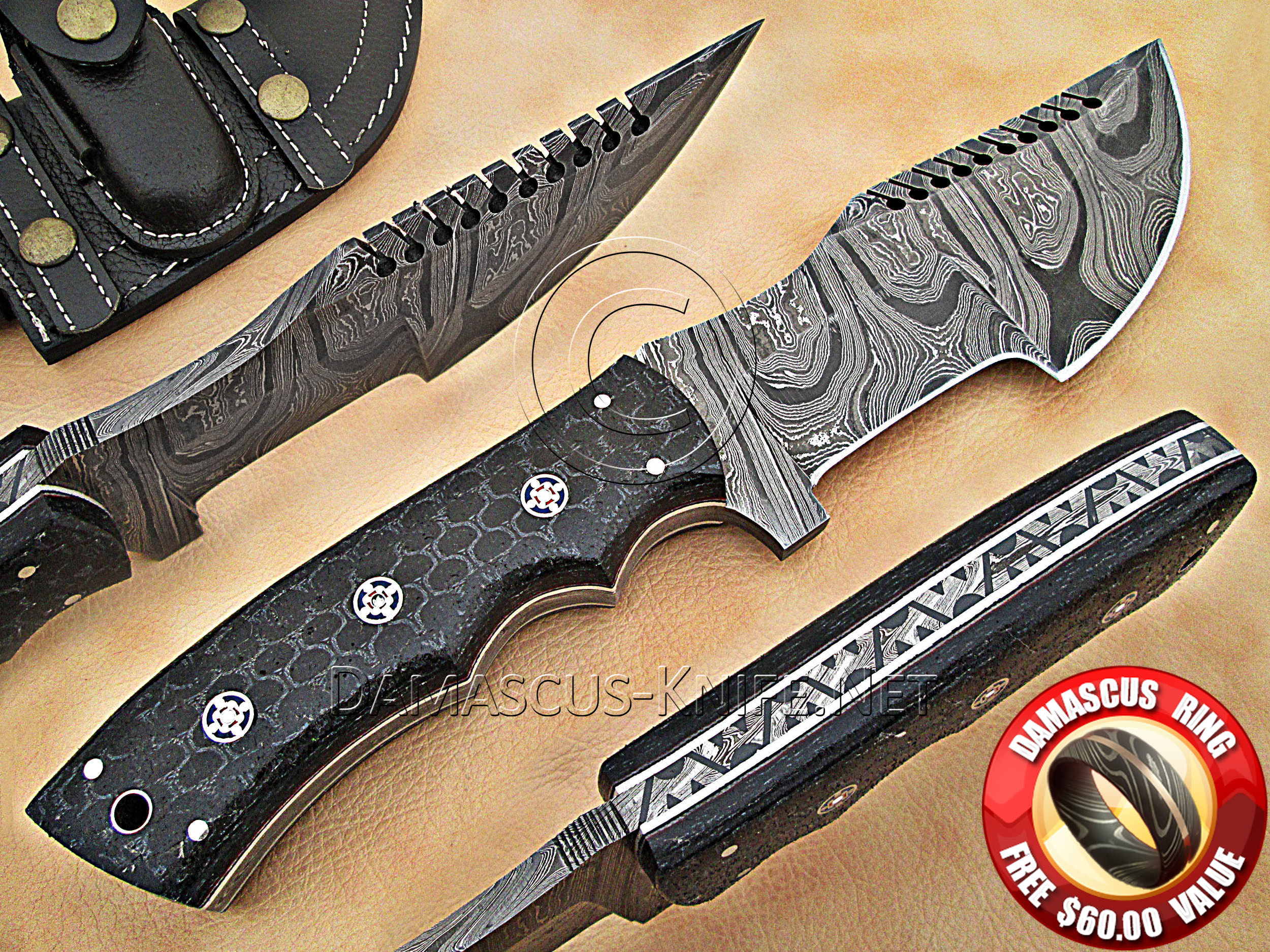 Handmade Damascus Steel Tracker Knife with G10 Micarta Handle